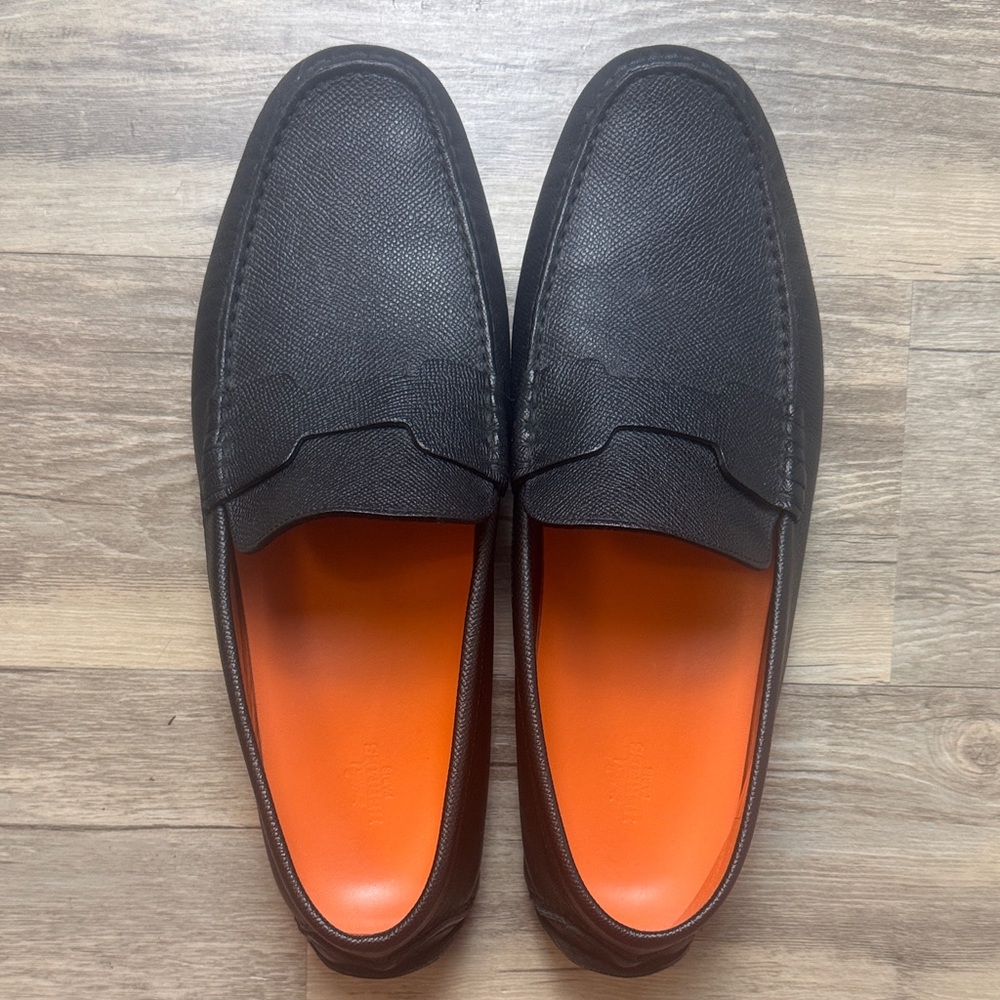 Hermes Paris Driving Loafers Black Leather Mens Slip On Shoes 45
